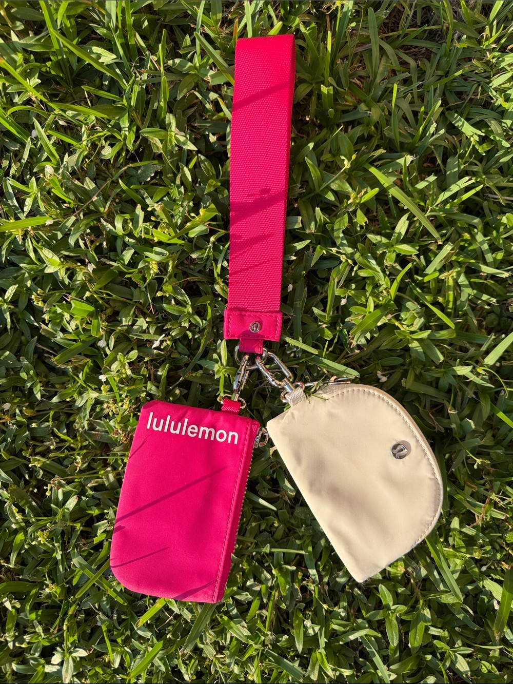 lululemon athletica Hot Pink Wristlet Card Holder with Cream Coin Pouch